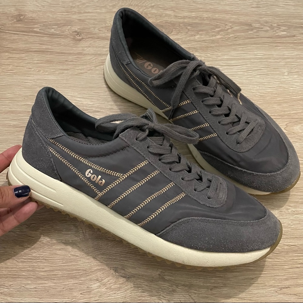 Gola 9 Gray Montreal Luster Suede Mesh Lace Up Sneakers